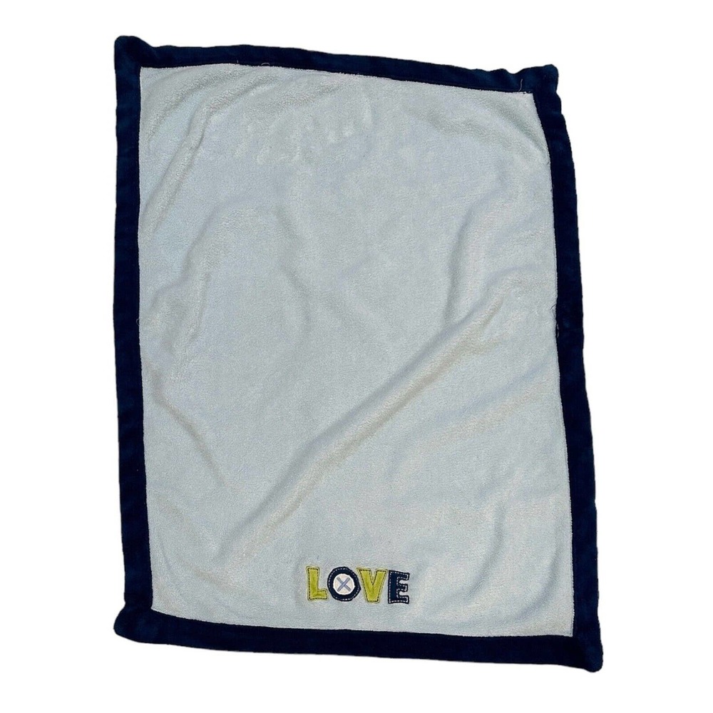 Simply Baby LOVE Button Navy Blue Light Green Baby Security Lovey Blanket Plush